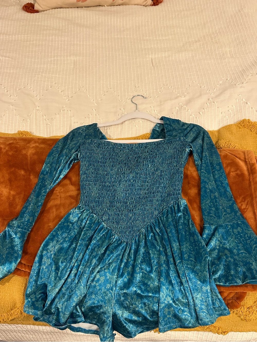 Free people Smocked bodice velvet romper